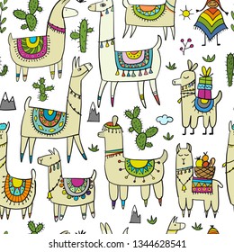 Cute lamas, seamless pattern for your design