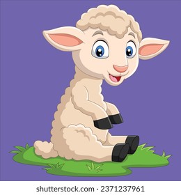 Cute lamb cartoon sitting on the grass vector design illustration