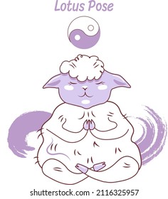 Cute lamb character in lotus pose. All elements isolated on a background.