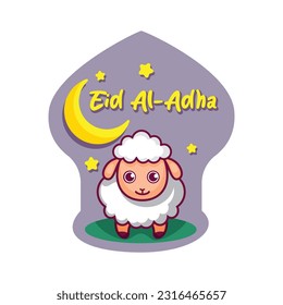 Cute lamb for eid al-adha or idul adha greeting card sticker