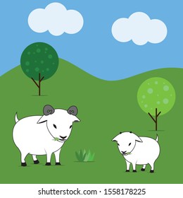 Cute Lamb Grazing. Illustration Vector