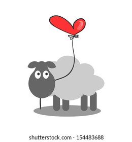 Cute lamb holding a heart balloon