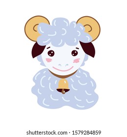 Cute lamb with horns. Vector illustration.