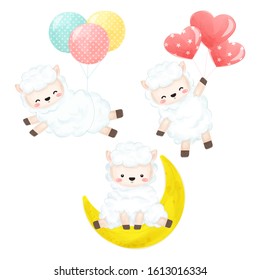 cute lamb illustration, baby shower decoration, animals clipart.