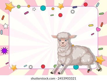 Cute lamb illustration with vibrant, playful backdrop.