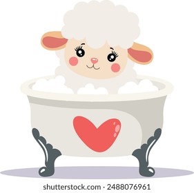 Cute lamb in a love bathtub
