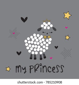 cute lamb, my princess lamb vector illustration