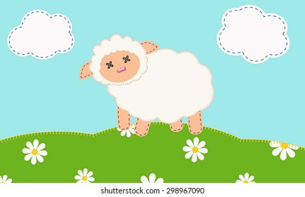Cute lamb on the grass .