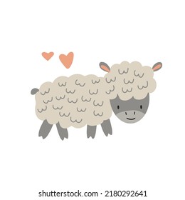 Cute lamb on a white background. Vector illustration of a pet for nursery or textile decoration