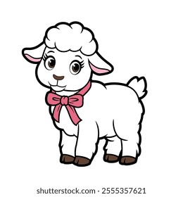 Cute Lamb with Pink Bow Illustration	