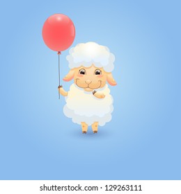 Cute lamb with red balloon