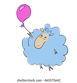 Cute lamb with red balloon