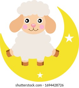 Cute lamb sitting on moon

