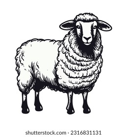 Cute lamb standing, sketch style icon isolated