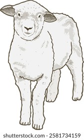 Cute lamb vector illustration. Vintage hand drawn style