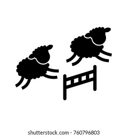 Cute lambs jumping the fence