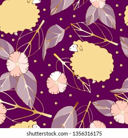 cute lambs on the field with flowers. pattern, vector. drawing for pastel linen, fabrics for children's clothes, for decoration
