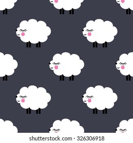 Cute lambs seamless pattern background. Vector baby sheep illustration for kids holidays.  Cute bright baby shower vector background. Child drawing style sheep.