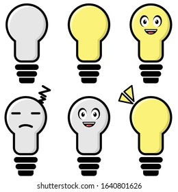 Cute Lamp Cartoon Character Vector Illustration. Set 6 Mascot. Flat Design.