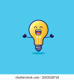 Cute lamp with happy expression isolated on blue background. vector illustration