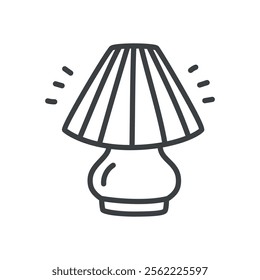 Cute lamp icon. Hand drawn monochrome illustration of a table lamp with lampshade isolated on a white background. Vector 10 EPS.