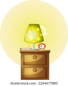 Cute lamp on cabinet isolated illustration