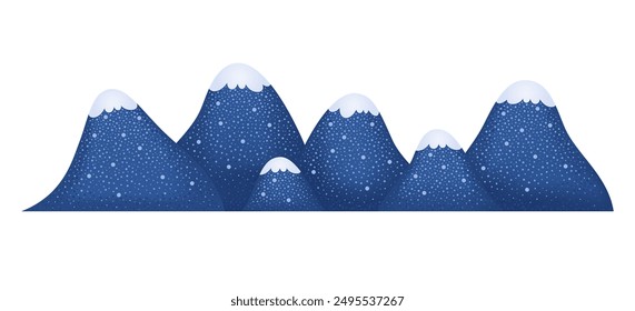 Cute landscape with blue mountains. Wallpaper design with winter mountains and hills with snow on top for baby room. Abstract landscape border in scandinavian style, vector cartoon illustration
