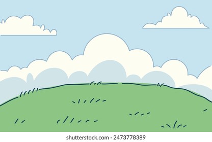 Cute Landscape with Green Grass and White Cloud. Kids poster background