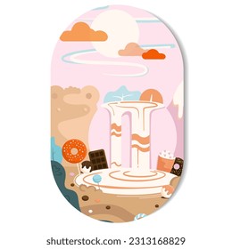 Pasteles paisajísticos. Oso de montaña, pegatinas de dulces