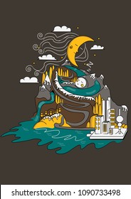 Cute landscape which describes about beautiful night of mother's love illustration vector