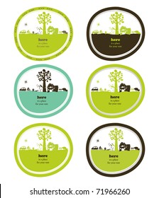 cute landscapes in label shape