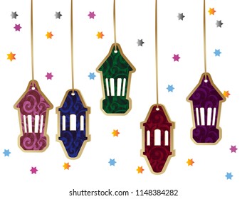 Cute Lantern Colorful illustration with Stars. Vector editable.