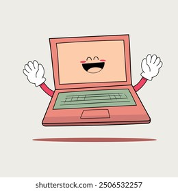 cute laptop big smile cartoon chatacter 