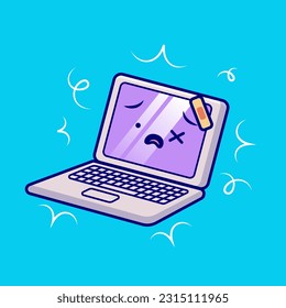 Cute Laptop Broken Cartoon Vector Icon Illustration.Technology Object Icon Concept Isolated Premium Vector. Flat Cartoon Style