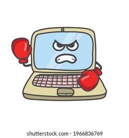 Cute Laptop Character Flat Cartoon Vector Template Design Illustration