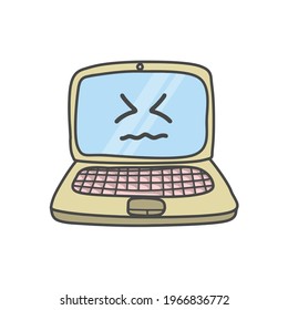 Cute Laptop Character Flat Cartoon Vector Template Design Illustration