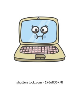 Cute Laptop Character Flat Cartoon Vector Template Design Illustration