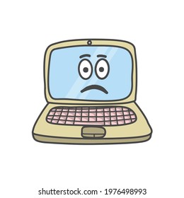 Cute Laptop Character Flat Cartoon Vector Template Design Illustration