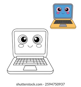 A cute laptop computer with big, expressive eyes on its screen, giving it a lively and friendly personality. Perfect for tech, AI, or educational themes!,