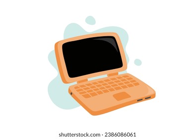 Cálido portátil plano. Pantalla de computadora abierta con teclado.