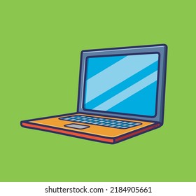 cute laptop in front of. Isolated cartoon object illustration. Flat Style Sticker Icon Design Premium Logo vector
