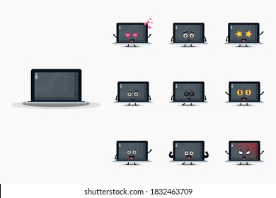 Cute laptop mascot design set