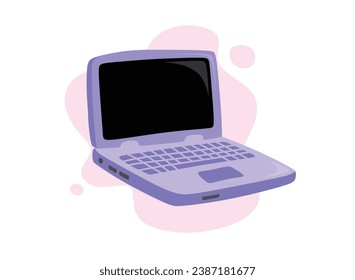 Cute Laptop Notebook isolated on white background flat color cartoon style.