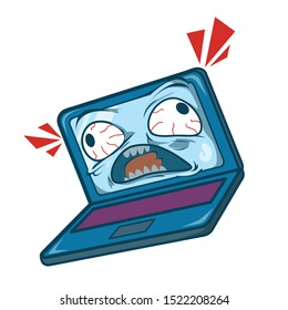 Cute laptop surprised emoticon characters