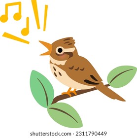 Cute lark chirping on a branch