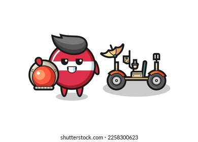 the cute latvia flag badge as astronaut with a lunar rover , cute style design for t shirt, sticker, logo element