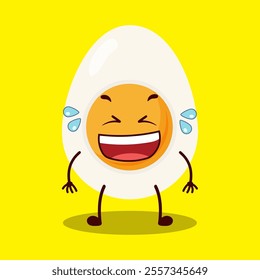 cute laugh out loud expression of half boiled egg cartoon character