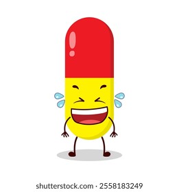 cute laugh out loud expression of drug capsule cartoon character
