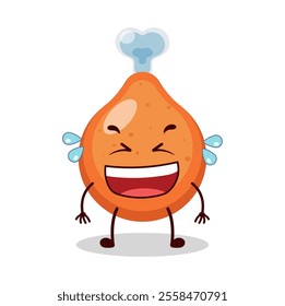 cute laugh out loud expression of chicken drumstick cartoon character
