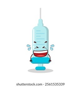 cute laugh out loud expression of syringe cartoon character
